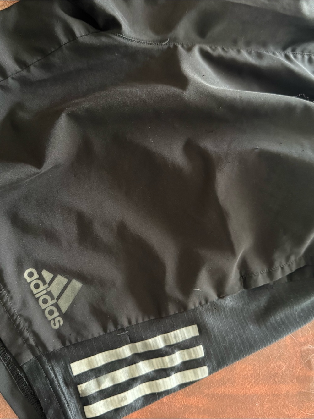 adidas Black Athletic Shorts with Reflective Logo and Stripe Detail